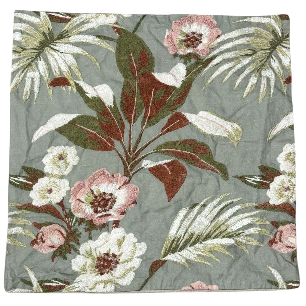 Pottery Barn Vintage Islands Tropical Floral Embroidered 24" Square Pillow Cover